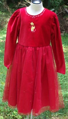 Nuevo con etiquetas Vestido Estrella Bordado Brillo Terciopelo Rojo Oso Pooh Niñas Disney Store Foto 1 de 4