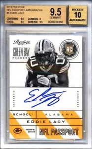 BGS 9.5 10 Autógrafos Rc Eddie Lacy Auto 2013 Prestige NFL Passport Novato Firmado - Imagen 1 de 2