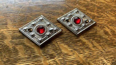 2 Vintage Red Jewel Concho Western Southwest 50s 60s w Rivets Holster Rodeo - Image 1 of 4