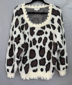 Suéter Umgee Mujer Leopardo Difuso Envejecido Redondo Marrón Crema Talla L - Imagen 1 de 7