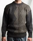 Men?s Crewneck Sweater with Geometric Pattern Soft Dense Olive-Gray Size M