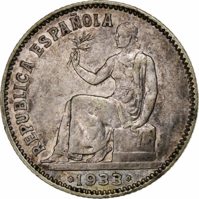 [#1120734] Spain, Peseta, 1933, Silver, AU(50-53), KM:750 - Image 1 of 2