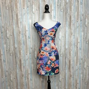 Black Halo 8 Colorful Printed Fitted Cap Sleeve Sheath Mini Dress Career $390 - Picture 1 of 6