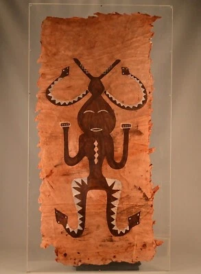 Original Vintage Asian Formosa Native Aboriginal Primitive Bark Brush Painting - Image 1 of 4