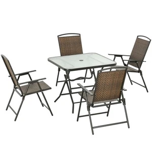 Outsunny 5 Pieces Wicker Patio Dining Set Foldable W/ Umbrella Hole - Picture 1 of 11