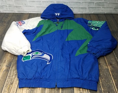 Vintage 90s Logo Athletic Pro Line Sharktooth Seahawks NFL Jacket Adult Size L - Image 1 of 4