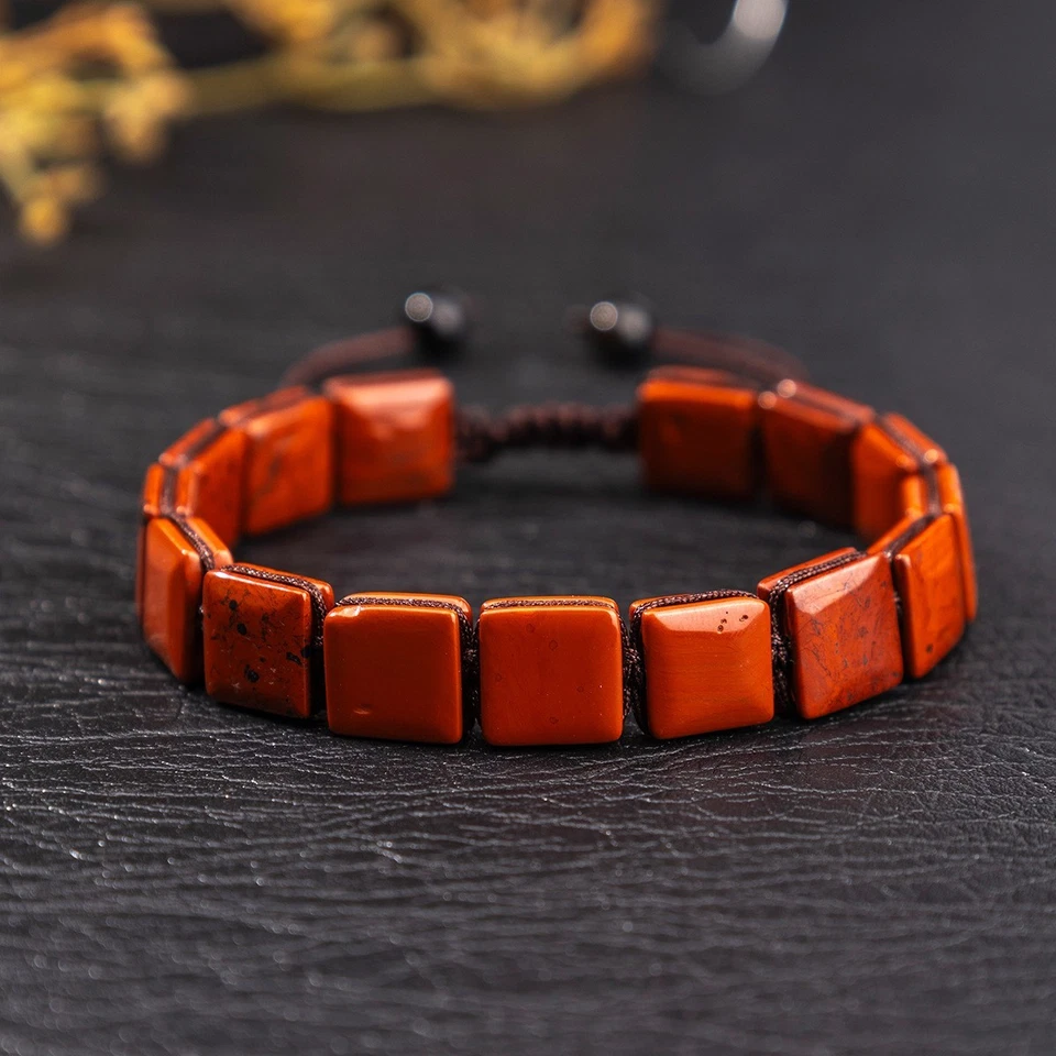 Pulsera pulsera con cuentas de piedra de protección de jaspe rojo natural para hombre y mujer Foto 1 de 3