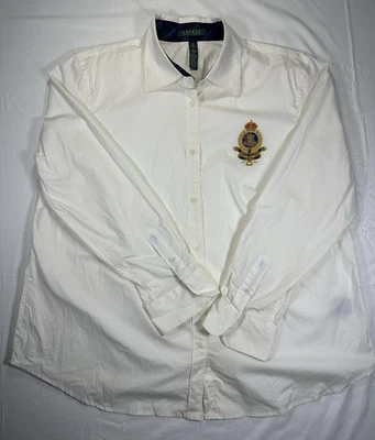 Camisa Lauren Ralph Lauren Para Mujer 2X Cresta Marfil Abotonada Y2K De Colección Foto 1 de 4