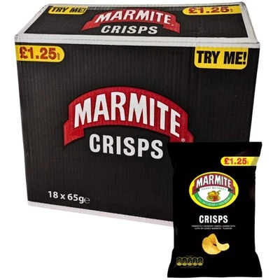 18 x Golden Wonder Marmite Crisps 65g – £1.25 PMP Bags – Full Case  Bold Flavour - Image 1 of 4