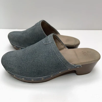 UGG Denim Clogs Womens/Girls 5 Sherpa Footbed Slip On 2" Heel Studded Mules Blue - Image 1 of 4