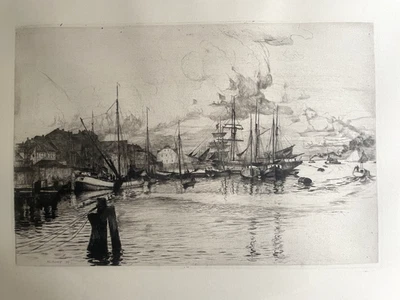 Alexander Eckener große Radierung, Grafik Flensburg maritim 1911 Druck-signiert - Bild 1 von 4