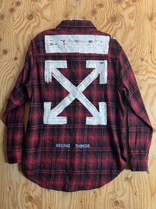 Camisa a Cuadros de Franela Roja Off White Virgil Seeing Things Para Hombres S/M Logotipo Trasero *LEER* - Imagen 1 de 15