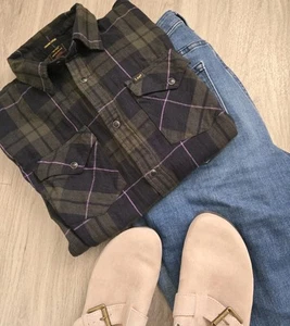 Womens LEE Riders Green Plaid Button Down Sz S Western Organic Cotton - Picture 1 of 8