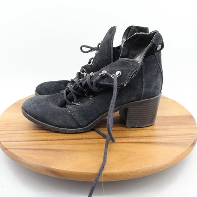 Botines Anne Klein Negro Seda Gamuza Cuero Tacón Con Cordones Talla 8.5 Foto 1 de 4