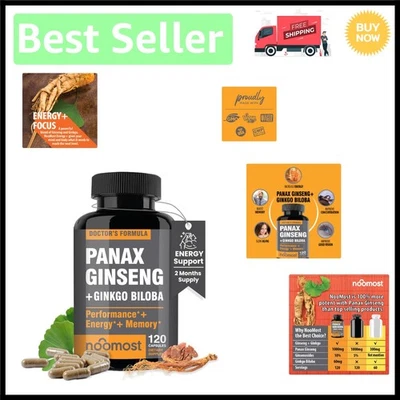 Cápsulas Coreanas Panax Ginseng + Ginkgo Biloba - Aumenta la Energía y la Confianza, 120ct Foto 1 de 4