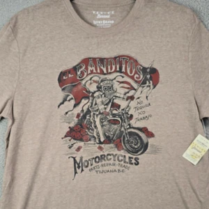 Lucky Brand BIKE Shirt MENS Large GRAY Casual MOTORCYCLE SKULL MEXICAN NWT - Picture 1 of 18