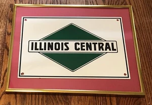 12" x 8" ILLINOIS CENTRAL RAILROAD WERBESCHILD SCHWER GESTANZT METALL GERAHMT - Bild 1 von 2