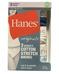 Hanes Ultimate 3-Pair Womens Bikini Underwear Panties Cotton Originals 8 (XL) A - Picture 1 of 2