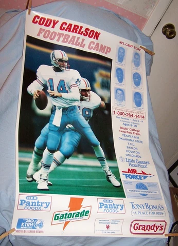 Vintage HTF Cody Carlson Football Camp Poster-Houston Oilers Football-23 x 35 Cover