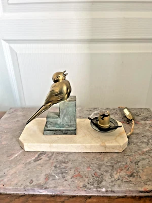 Ancien Lampe Chevet Veilleuse Art Déco Marbre Oiseau - Photo 1/4