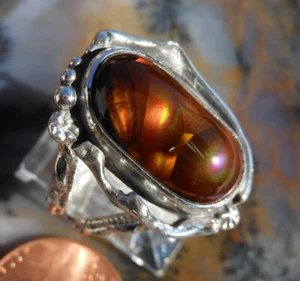 Sterling Silver and Slaughter Camp AZ Fire Agate Gem ring sz D115 - Picture 1 of 12