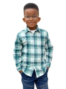 Cat & Jack Plaid Long Sleeve Button Down Shirt, size large 12/14 - Picture 1 of 13