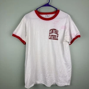 Champion Made in USA Red/White Shirt Vintage Central Catholic Stains XL 50/50 - Picture 1 of 13