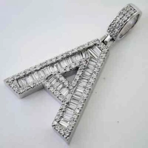 4Ct Lab-Created Round Diamond Initial ‘A Pendant 18''Chain 14K White Gold Plated - Picture 1 of 4