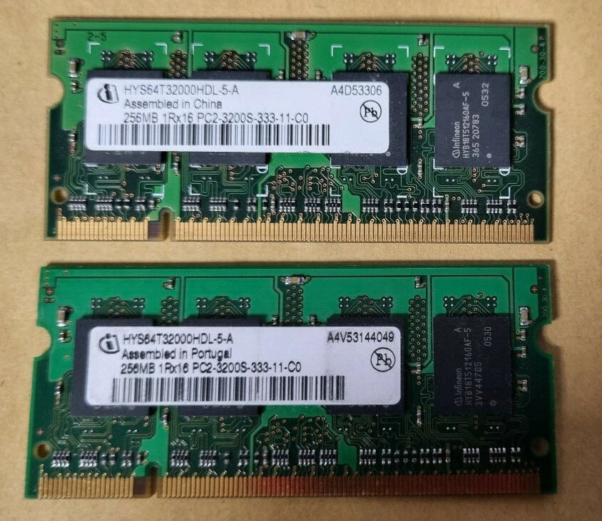 512MB (2 x 256MB) Infineon HYS64T32000HDL-5-A PC2-3200S DDR2 SO-DIMM RAM Memory - Image 1 of 1