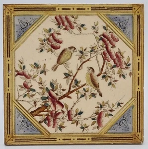Victorian Fireplace Tile Birds & Flowers by T. G. & F. Booth - Picture 1 of 3