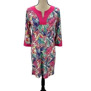 Caribbean Joe V Neck Three Quarter Sleeve Mini Dress - Flamingo Pink Purple - Sm - Picture 1 of 8