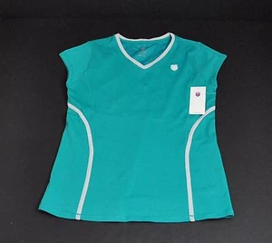 New K-Swiss Peacock Aqua Blue Cap Sleeve V-Neck Tee Top Casual Sports Small P28 - Picture 1 of 12