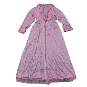 Vintage Bernette lang Nylon Bademantel Kleid rosa durchsichtig Dessous Nachtkleid - Bild 1 von 6