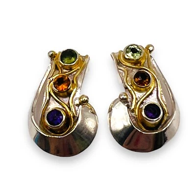 MICHOU - Pendientes de peridoto, citrino y amatista de plata de ley maciza de oro Vermeil Foto 1 de 4