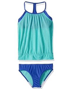 Speedo Girls' Swimsuit Two Piece Tankini Mesh Blouse Thin Strap Mint Sz 14 - Picture 1 of 2