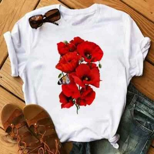 Maycaur new red poppy women T shirt fashion graphic print vintage tshirt funny T - Picture 1 of 3