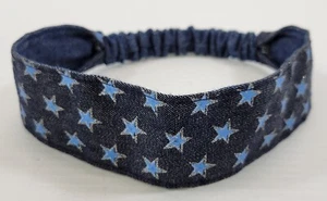 M) Elastic Blue Denim Star Girl Headband Patriotic - Picture 1 of 4