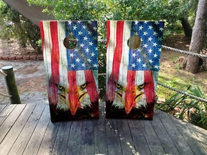 IMPERMEABILE & SBIADITO Cornhole Board Wraps / American Eagle USA Flag - Foto 1 di 3