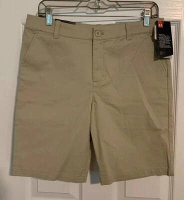 Under Armour UA Uniform Chino Shorts Girls Youth Size 14 Plus Khaki New - Image 1 of 4