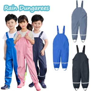 Toddler Kids Solid Rain Dungarees Windproof Waterproof Mud Jumpsuit Clothes - Picture 1 of 23