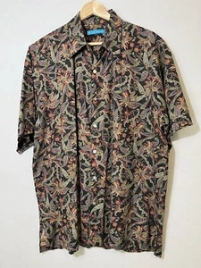 Tori Richard Men's Hawaiian Shirt Cotton Lawn Paisley M Black Multicolor Collar - Picture 1 of 9