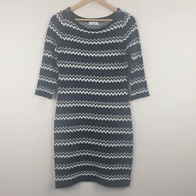 Calvin Klein Dress Womens Small Brown White Chevron Stripe Knit Preppy Smart - Image 1 of 4