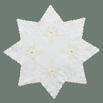 Weihnachten Kerze Stern ecru gold  Tischtuch  Tischdecke rund  60 oder 85  cm - Bild 1 von 2