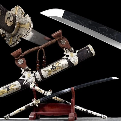 Copper Saya Japanese Samurai Katana Sword Razor Sharp T10 Steel Real Hamon TaChi - Image 1 of 4