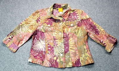 Ruby Rd Petite women size 14P roll tab sleeve multicolor button up blouse - Image 1 of 4