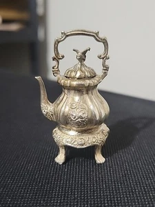 Antique Victorian Sterling Silver Spirit Kettle with Lid Miniature Display - Afbeelding 1 van 15