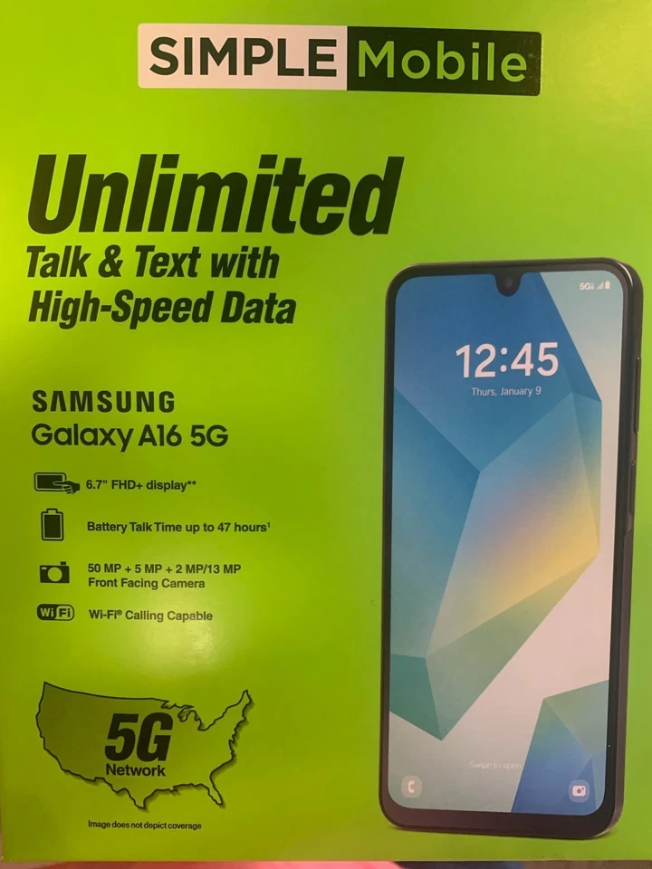 Samsung Galaxy A16 5G - 128 GB - (SIMPLE Mobile) With 3 Months FREE prepaid! - Image 1 of 1