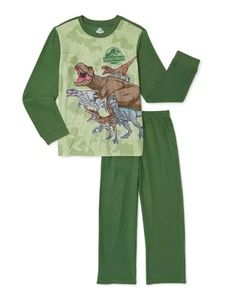 Jurassic World Pajama Set Boys L 10/12 Fleece Dinosaur Green PJ's New - Picture 1 of 6