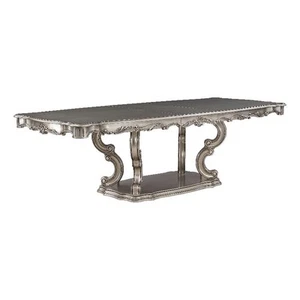 ACME Ariadne Wooden Dining Table with Pedestal in Antique Platinum Silver - Picture 1 of 9