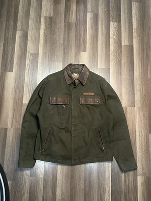 Harley-Davidson Green Canvas Leather Jacket Biker Men’s Sz L - Image 1 of 4